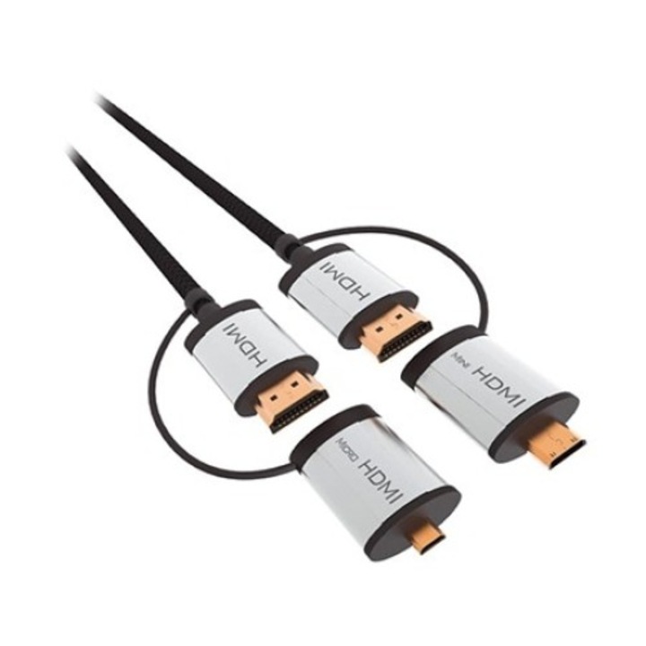 Kábel HDMI-duga, HDMI-duga, mini HDMI és micro HDMI adapterekkel, 1,5 m, L102142