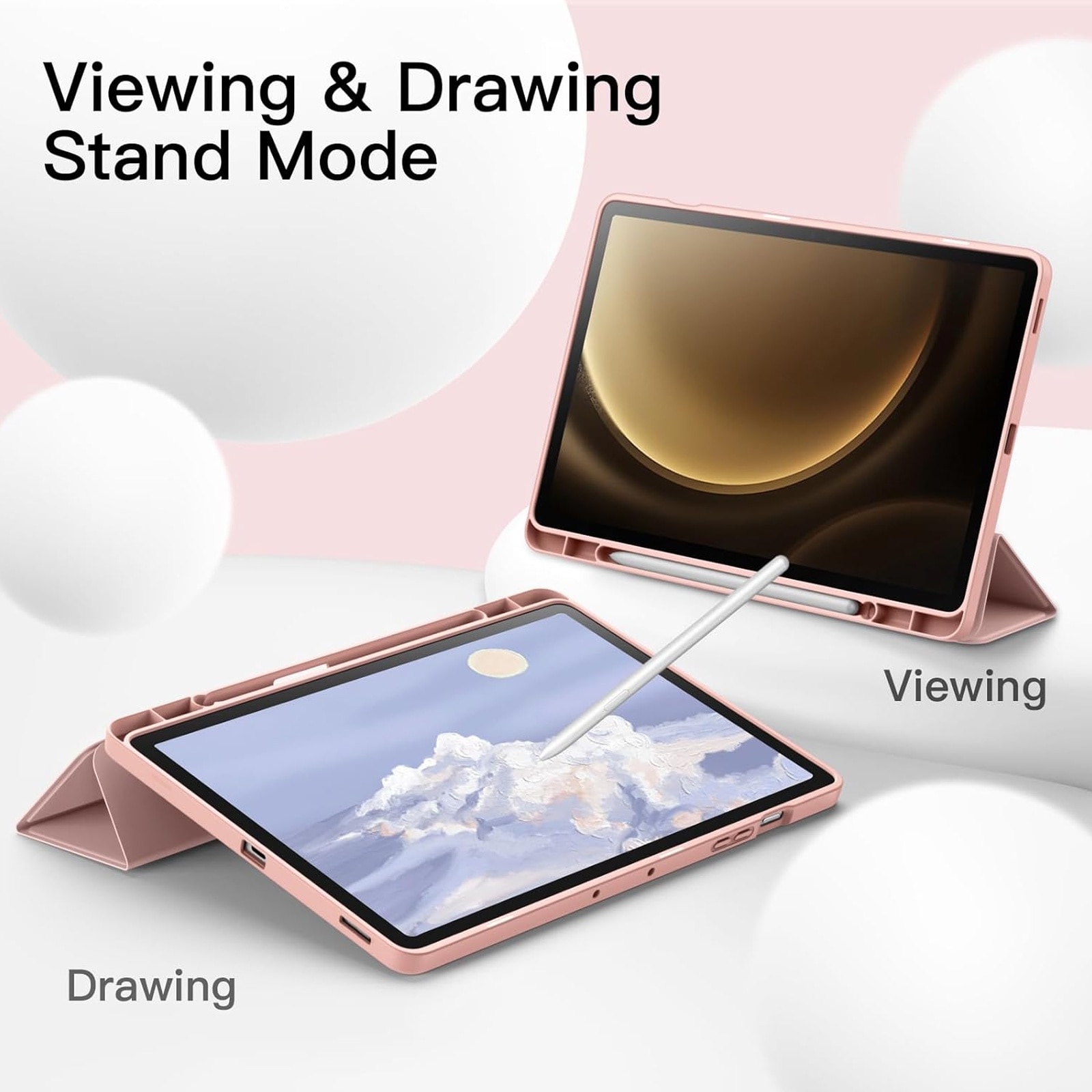 Husa tableta, SINBINTA, Compatibil cu Samsung Galaxy Tab S9 FE+ 12.4'', Suport pentru pix, Atasament magnetic, Antisoc, Usor de instalat, Portabil, Design ergonomic, TPU/Piele ecologica, Roz