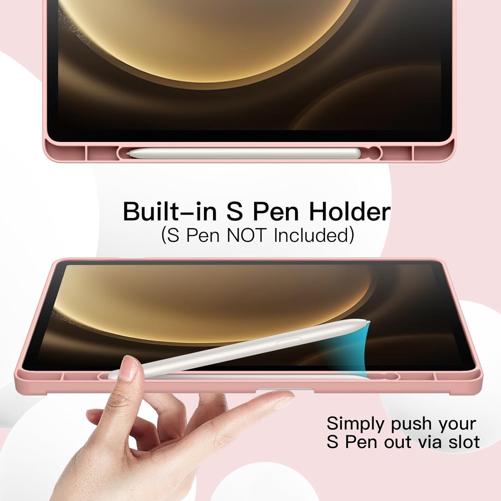 Husa tableta, SINBINTA, Compatibil cu Samsung Galaxy Tab S9 FE+ 12.4'', Suport pentru pix, Atasament magnetic, Antisoc, Usor de instalat, Portabil, Design ergonomic, TPU/Piele ecologica, Roz