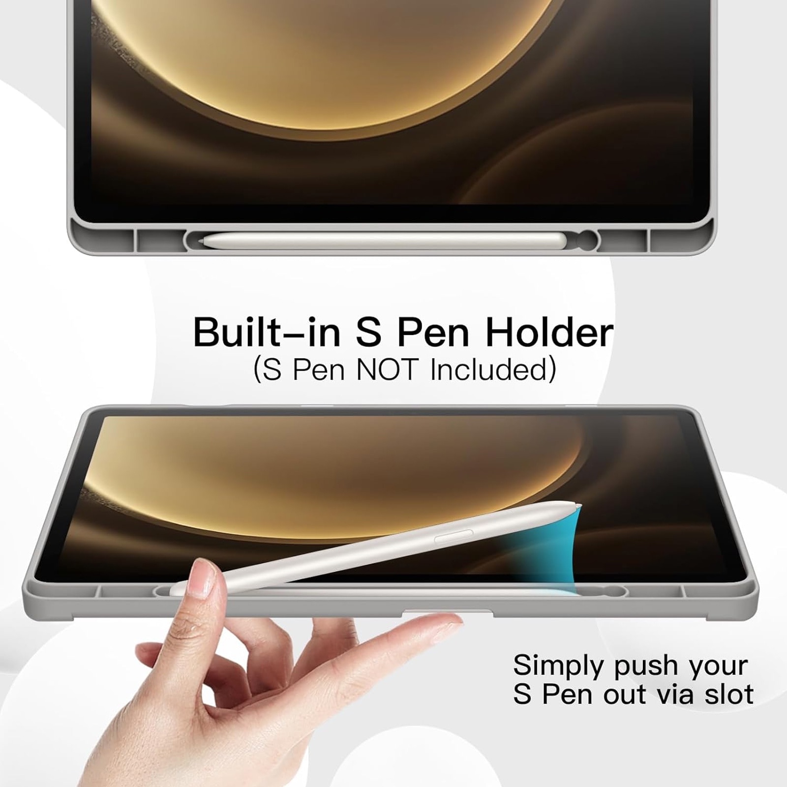 Husa tableta, SINBINTA, Compatibil cu Samsung Galaxy Tab S9 FE+ 12.4'', Suport pentru pix, Atasament magnetic, Antisoc, Usor de instalat, Portabil, Design ergonomic, TPU/Piele ecologica, Gri