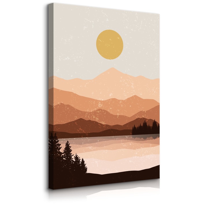 Tablou Muralo Acuarela Peisaj Roz Portocaliu 40 cm x 50 cm Decor camera de zi pe panza