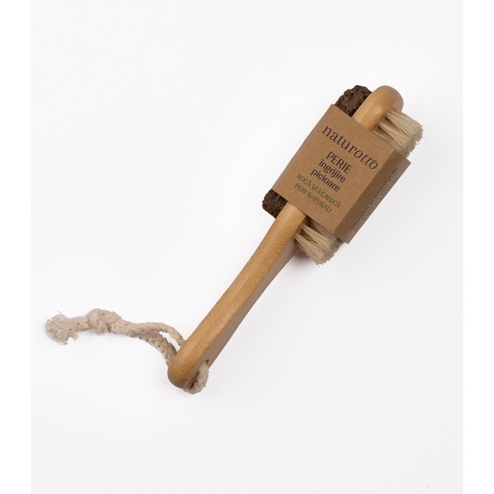 Perie dubla pentru picioare cu peri naturali si piatra de calcaie