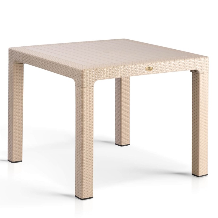 Masa terasa/gradina, crem, 90x90x77 cm, plastic, aspect ratan