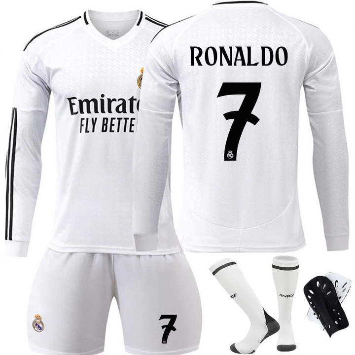 Детска спортна екипировка Real Madrid Ronaldo футболен комплект с дълъг ръкав, бял