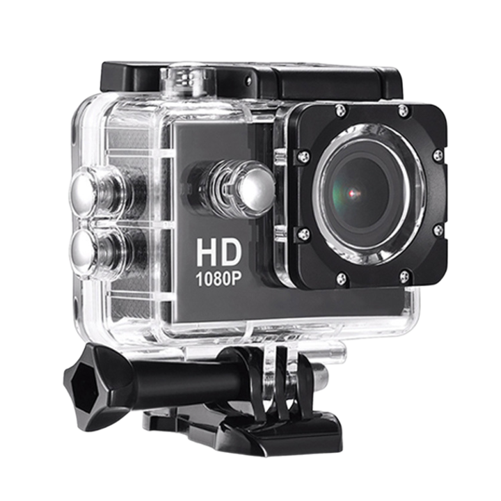 Спортна камера, 2-инчов екран, 140° широк ъгъл, водоустойчив до 30 м, 1080p HD, цикличен запис, черен