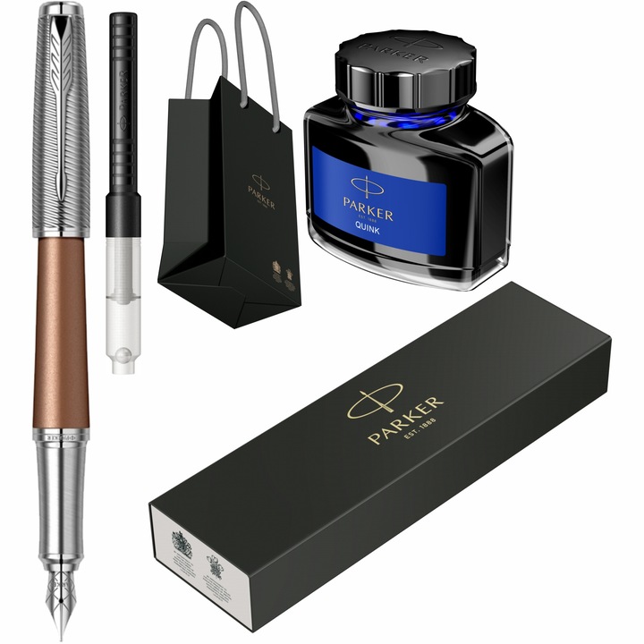 Stilou Parker Urban Royal Premium Orange CT cu convertor standard Parker, calimara cerneala Parker si punga Parker