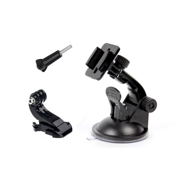 Комплект аксесоари от 3 части за камери GoPro Hero, insta360, DJI Action, SjCam, вендуза за предно стъкло, скоба за бързо освобождаване, фиксиращ винт, универсален, вендуза + бързо освобождаване + винт
