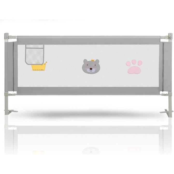 Bariera protectie pat laterala 200 cm culisanta, inaltime reglabila 71-99cm, usor de montat, design ursulet