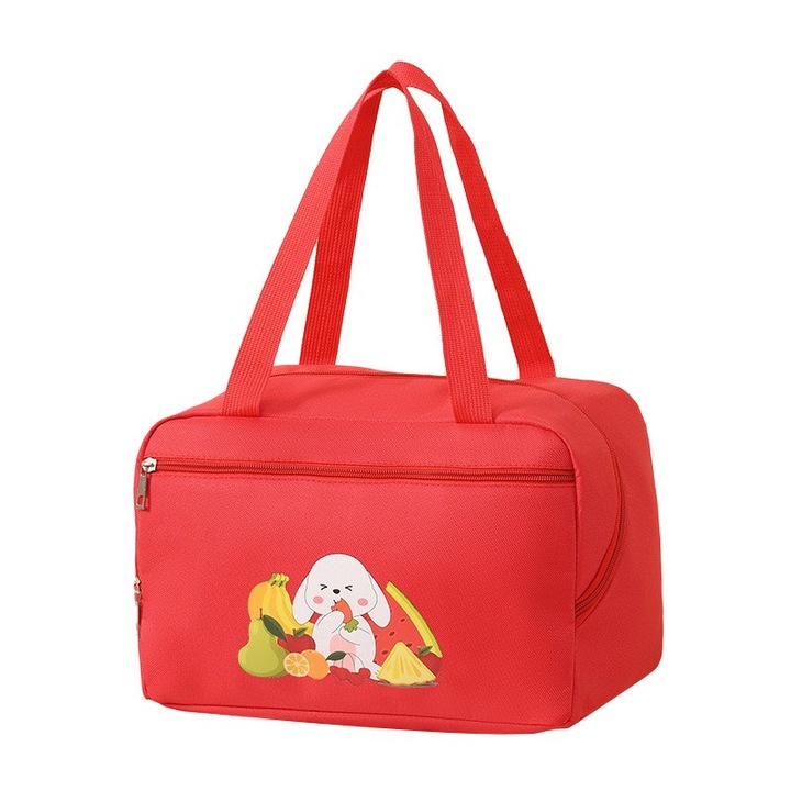 Термоизолирана чанта, Cyrax, отделения за телефон и прибори, многофункционална, водоустойчива, 30x21x20 см, дизайн със зайче, червена