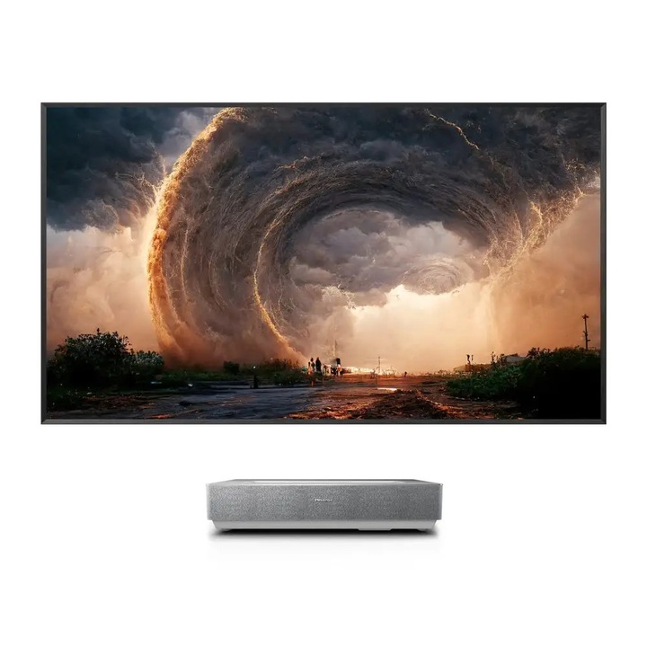 Televizor, Hisense 100" 100L5HD, 4K Ultra HD 3840x2160, TV Laser, 2500 nit, Cont. 2400:1, HDR 10, HLG, Dolby Atmos, sistem audio 2 x 15W, Smart TV, WiFi 5GHz, BT, 4xHDMI, /CIBT, / Ecran de 100 inchi inclus, negru