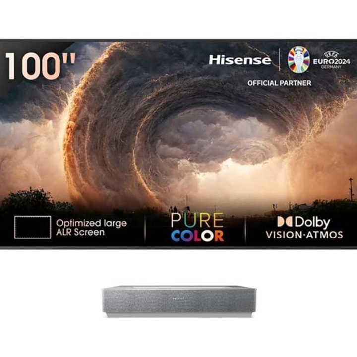 Телевизор Hisense 100" 100L5HD, 4K Ultra HD 3840x2160, Laser TV, 2500 nit, Cont. 2400:1, HDR 10, HLG, Dolby Atmos, 2 x 15W Sound System, Smart TV, WiFi 5GHz, BT, 4xHDMI, 2xUSB, LAN, CI+, DVB-T2/C/S2, 100" Screen included, Black 100L5HD