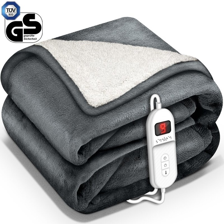 Patura Electrica, 200x180 cm, 9 trepte de temperatura, gri inchis