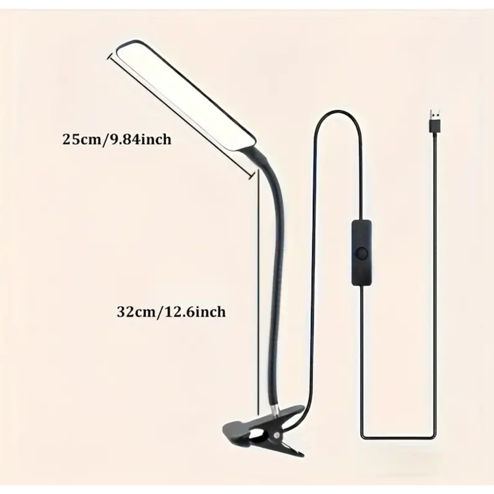 Lampa de birou cu led, alimentare USB, prindere tip clama, culoare Negru