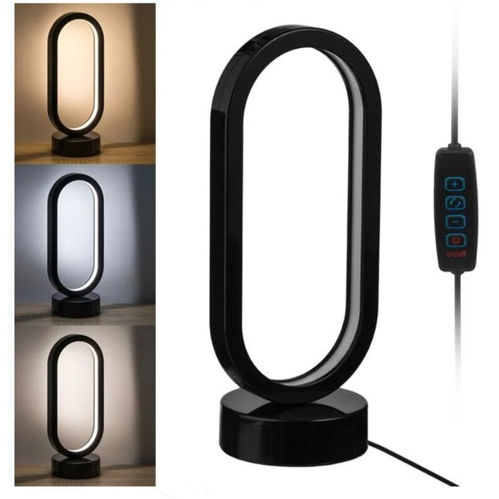 Fekete LED lámpa USB-vel és 3 árnyalattal 12x10x28cm