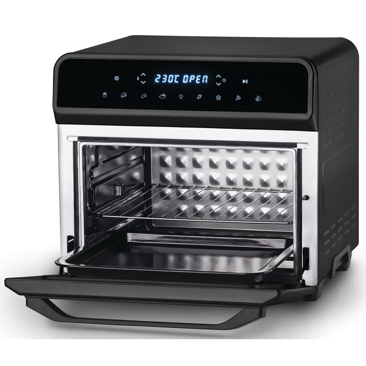 Zelmer ZAF9230 Maxi forrólevegős sütő, 1800W, 25l, 8 program, Digitális programok ék hőmérséklet-szabályozás 80 és 230 fok között, Üvegajtó és belső világítás, Fekete