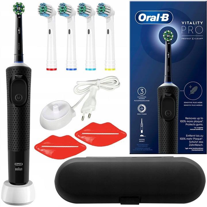 Oral-B Vitality Pro D103 Cross Action Black Elektromos Fogkefe + 4 csere Elektromos Fogkefe fej + tok, fekete