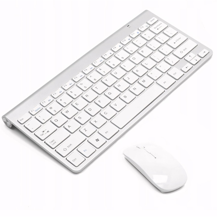 Комплект клавиатура и мишка за iMac, Novaza Tech, ергономична мишка, тънка клавиатура, Клавиатура: 285 x 135 x 6 mm, Мишка: 115 x 60 x 20 мм, Бял