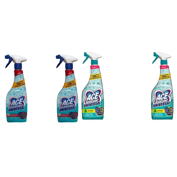 Ace Cleaning Set 4 x Valuepack, 2 x Univerzális zsírtalanító spray oldat 550 ml Marseille, 2 x univerzális zsírtalanító spray oldat 550 ml citromos, vízkő elpusztító, gyors és hatékony, bőrgyógyászatilag tesztelt, hosszan tartó frissesség