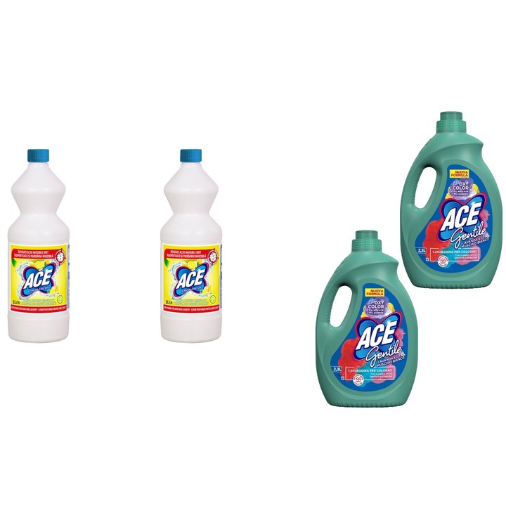 Ace Tisztítószer Szett 4 x Valuepack, 2x fehérítő 1 l citrom, 2x foltoldat 2,3 l Lavender Color Muschio Bianco, friss aroma, virágos illat, vízkő elpusztítása, gyors és hatékony, bőrgyógyászatilag tesztelt, hosszan tartó frissesség, maximális hatékonyság