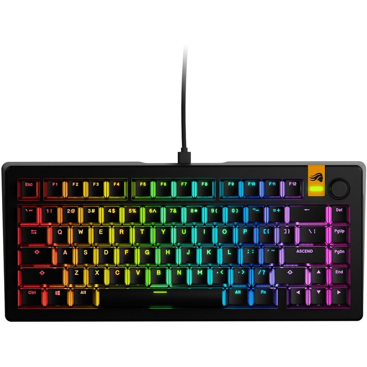 Механична клавиатура Glorious GMMK 3 HE 75% Prebuilt, USB-C, превключватели Glorious Fox HE, US оформление, 81 клавиша, черно