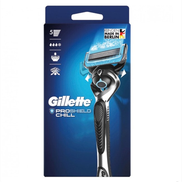 Gillette borotva, Proshield Chill, 5 irritációgátló penge, Követi az arc körvonalait, ezüst/fekete, 5917