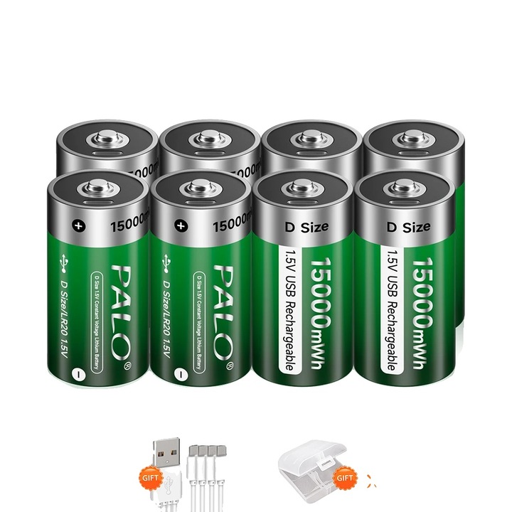 D méretű újratölthető akkumulátor, USB, Li-ion