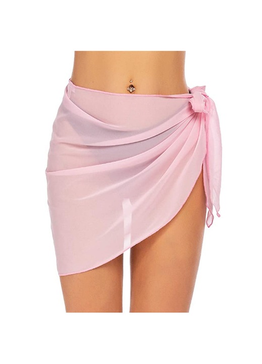 Jormftte női strandszárong, rövid, félig átlátszó, rózsaszín, 208x50cm