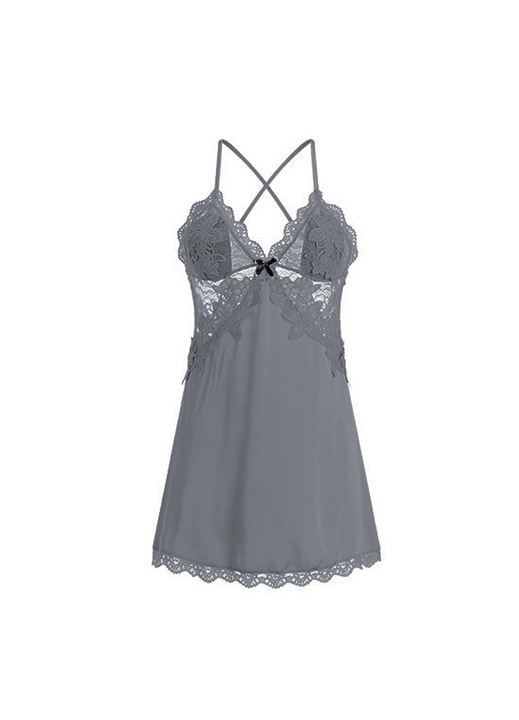 Női pizsama, Jormftte, szatén hálóing csipkével, szürke, puha pánt, állítható pántok