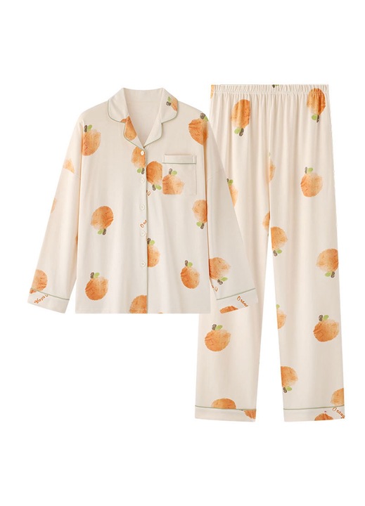 Jormftte pizsama szett, gombos, hosszú, narancssárga, poliészter