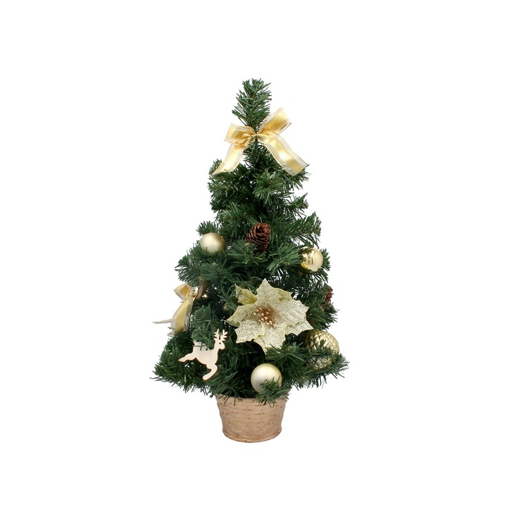 Bradut de Craciun, Fundita, Globuri, Flori, Aurii, 40 cm
