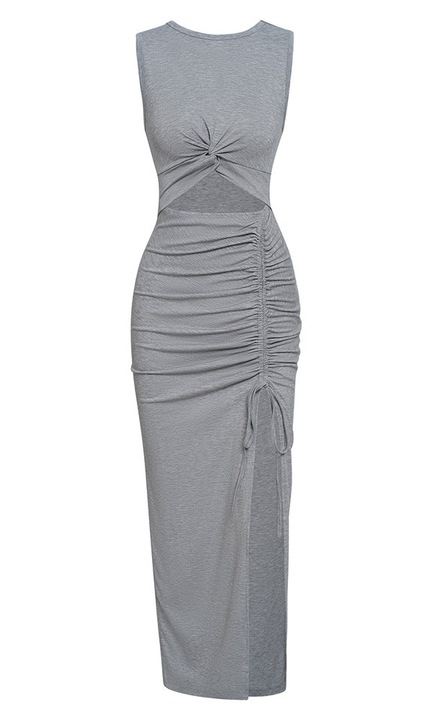 Jormftte midi ruha, rugalmas, kivágott, szürke, ujjatlan, partira