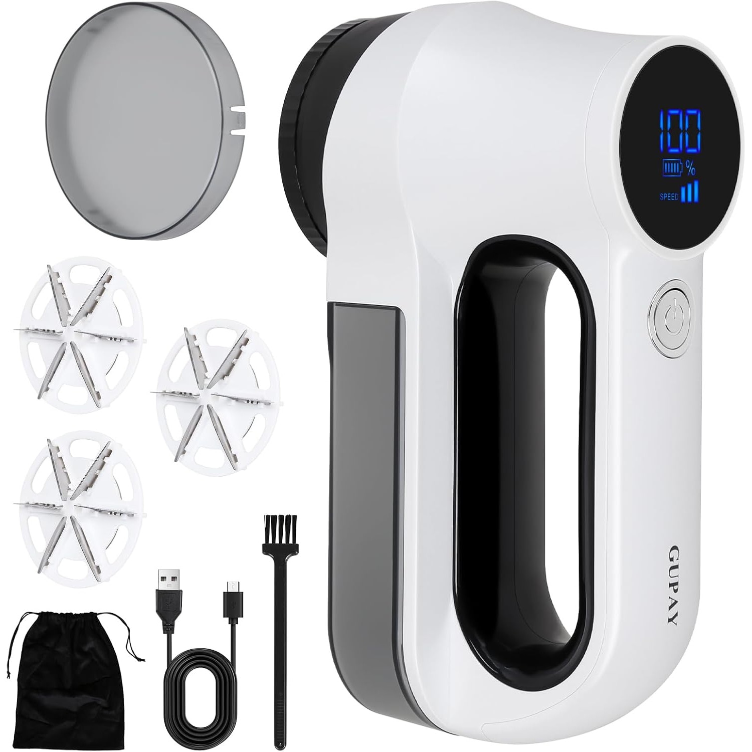 Aparat de curatat scame reincarcabil, cu display LED, cu 3 viteze, acumulator 2500 mAh, 10000 Rpm, lama cu 6 cutite, recipient colectare detasabil, universal