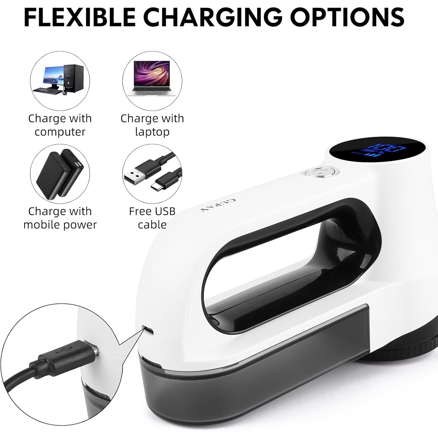 Aparat de curatat scame reincarcabil, cu display LED, cu 3 viteze, acumulator 2500 mAh, 10000 Rpm, lama cu 6 cutite, recipient colectare detasabil, universal