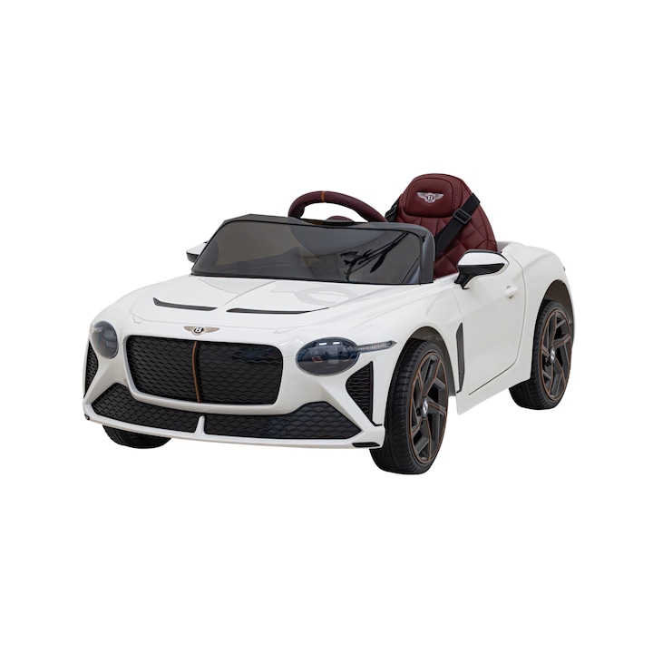 Детска електрическа кола BENTLEY BACALAR Бяла 12V с 2.4G дистанционно, 2 мотора, гумени колела и кожена седалка