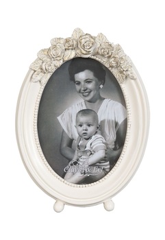 Clayre & Eef Rama foto ovala alba cu detalii florale Clayre & Eef Rama foto ovala alba cu detalii florale