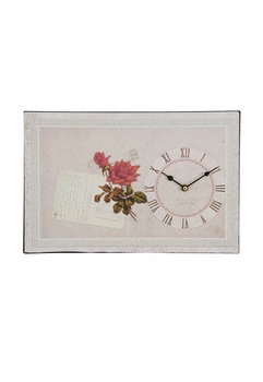 Clayre & Eef Ceas de perete grej cu trandafiri Clayre & Eef Ceas de perete grej cu trandafiri