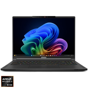 Laptop Gaming MSI Stealth A16 AI+ A3XVFG cu procesor AMD Ryzen AI 9 HX 370 pana la 5.1GHz, 16'', IPS, QHD+, 240Hz, 32GB LDDDR5x, 1TB SSD, NVIDIA GeForce RTX 4060 8GB GDDR6, Windows 11 Home, Black