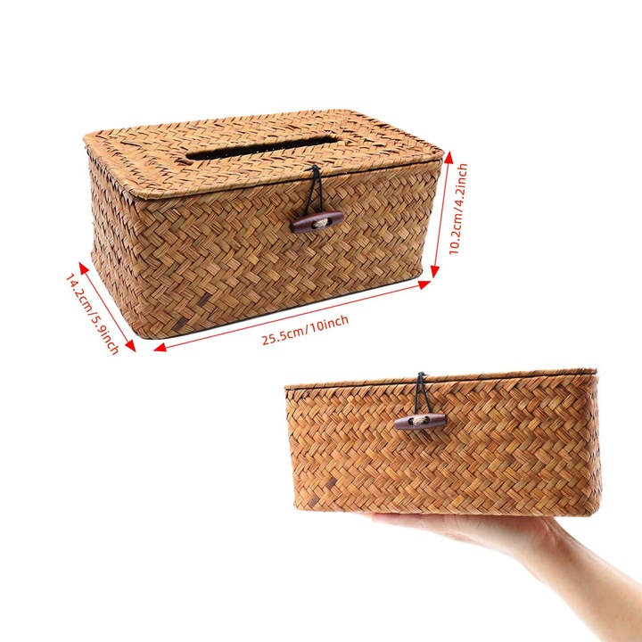 Suport servetele rectangular din iarba de mare, PHIKER, stil ferma, caramel, dimensiuni standard
