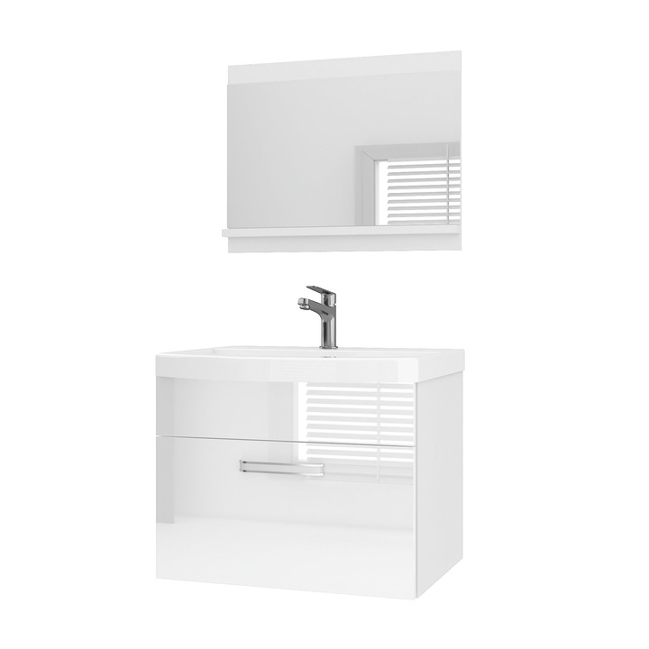 Set mobilier baie Belini cu oglinda, alb lucios, 51x60x38.7cm