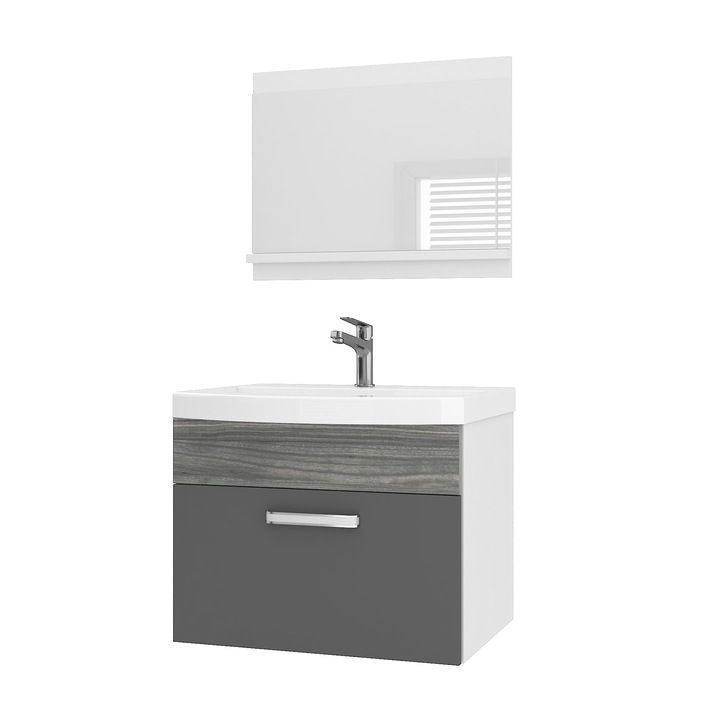 Set mobilier baie Belini cu oglinda, gri, 51x60x38.7cm