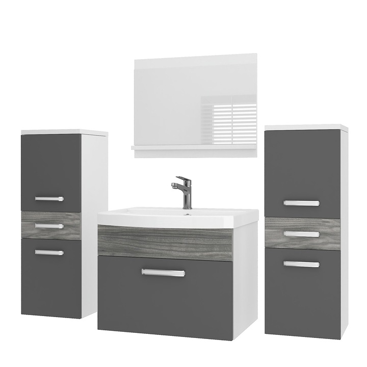 Set mobilier baie Belini cu oglinda, gri, 120x38.7x81cm