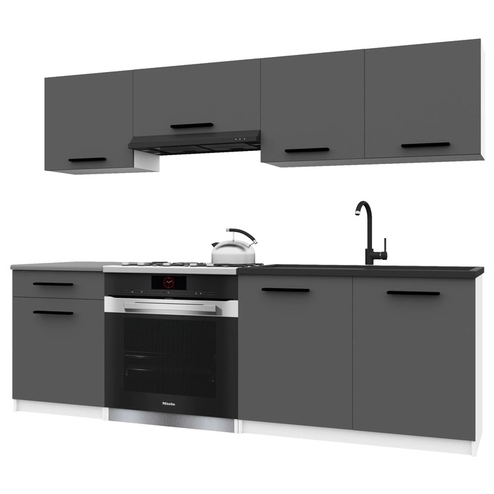 Set mobilier bucatarie Belini, 7 usi, 1 sertar, gri, 180x30x58cm, 120x45x85cm