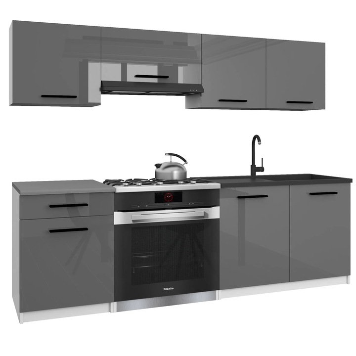 Set mobilier bucatarie Belini, 7 usi, 1 sertar, gri, 180x120x30cm