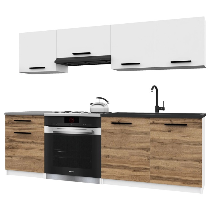 Set mobila bucatarie Belini, Italia, 7 usi, blat inclus, alb mat, 180x120x30cm