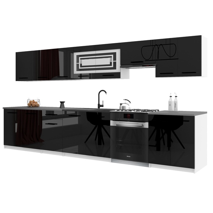 Set mobila bucatarie Belini Italia, 15 usi, negru, 320x260cm