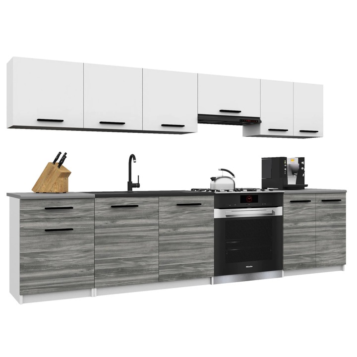 Set mobila bucatarie Belini Italia 2, blat inclus, alb/gri