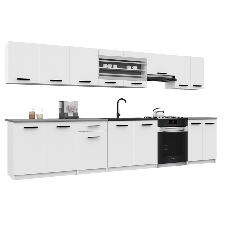 Set mobilier bucatarie Belini Italia, alb mat, 15 usi, blat inclus, 60x45cm
