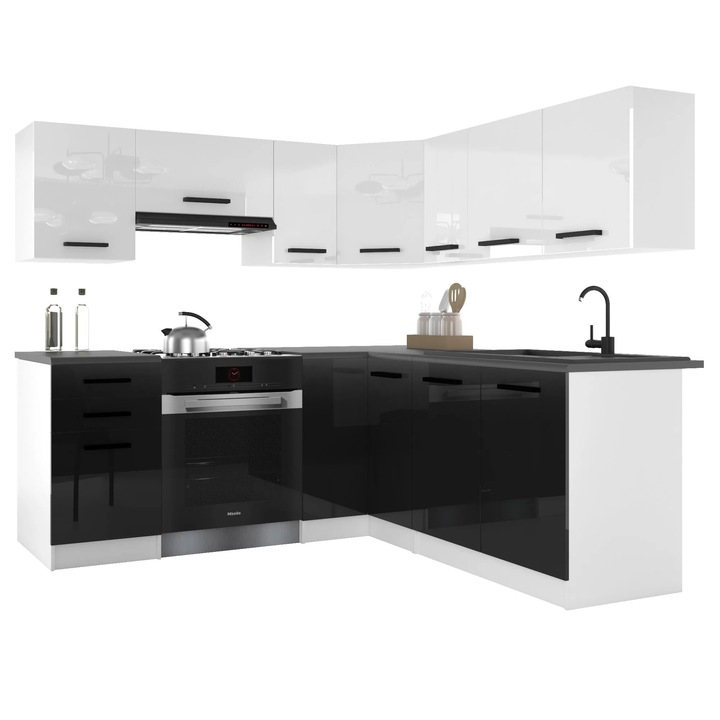 Set mobila bucatarie Belini Italia, 11 usi, Alb/Negru