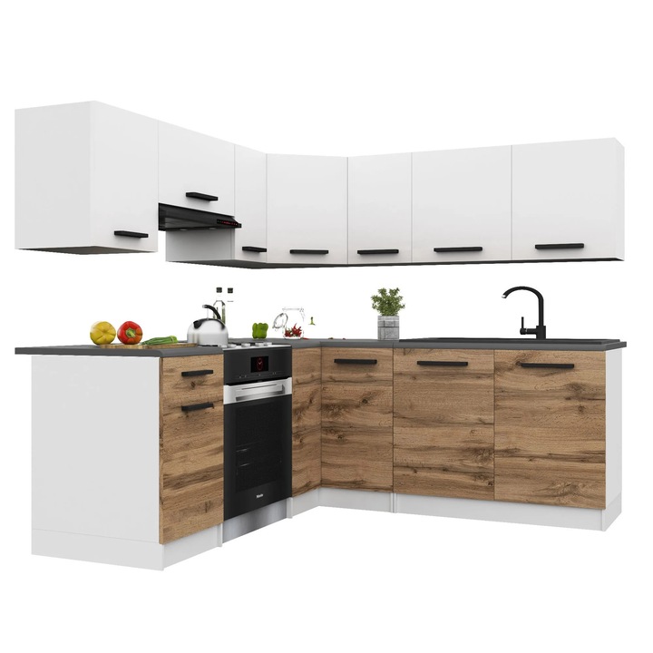 Set mobila bucatarie Belini Italia 6, blat inclus, Alb/Maro