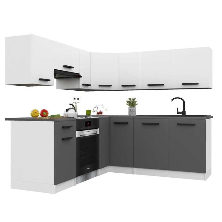 Konyhabútor Italia 6 szett fehér-szürke magasfényű BELINI munkalappal